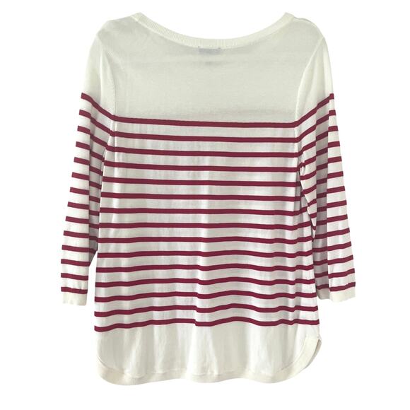 Talbots Petite Poppy Red Striped Bow Sweater Size Large Lightweight Knit Tunic - Picture 3 of 10